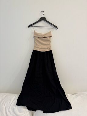 Workshop Republic Clothing Beige and Black Spaghetti Strap Maxi Dress